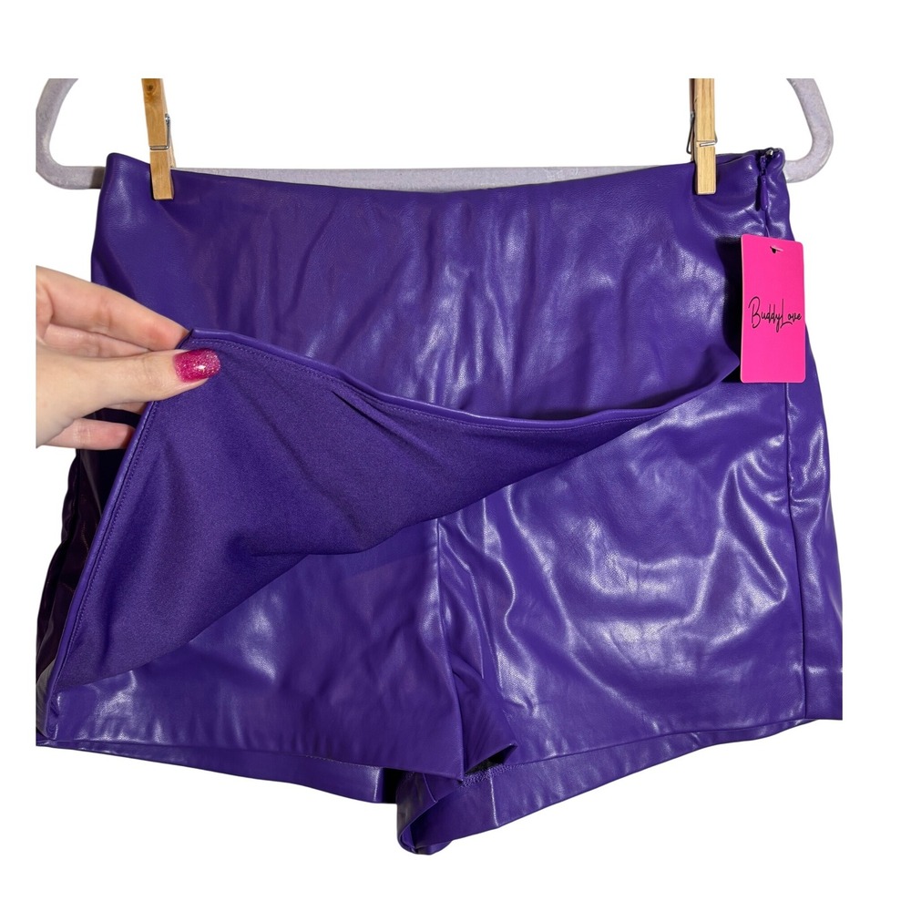 NWT Buddy Love Tatum Vegan Leather Purple Mini Skort Size Small - Picture 3 of 6
